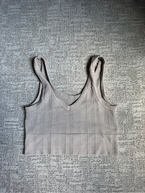 Nikibiki taupe ribbed V-neck crop tank